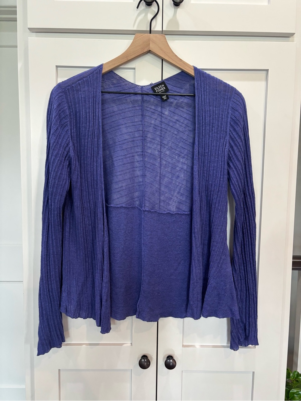 Eileen Fisher Linen Open-Front Ribbed Cardigan Sweater - Purple